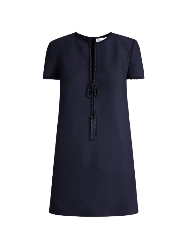 Oscar de la Renta Beaded Bow-detail Shift Mini Dress in Blue