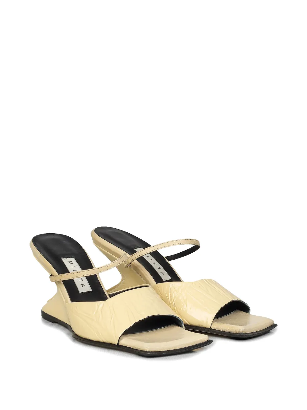Miista ruched sculptural wedge slides Beige