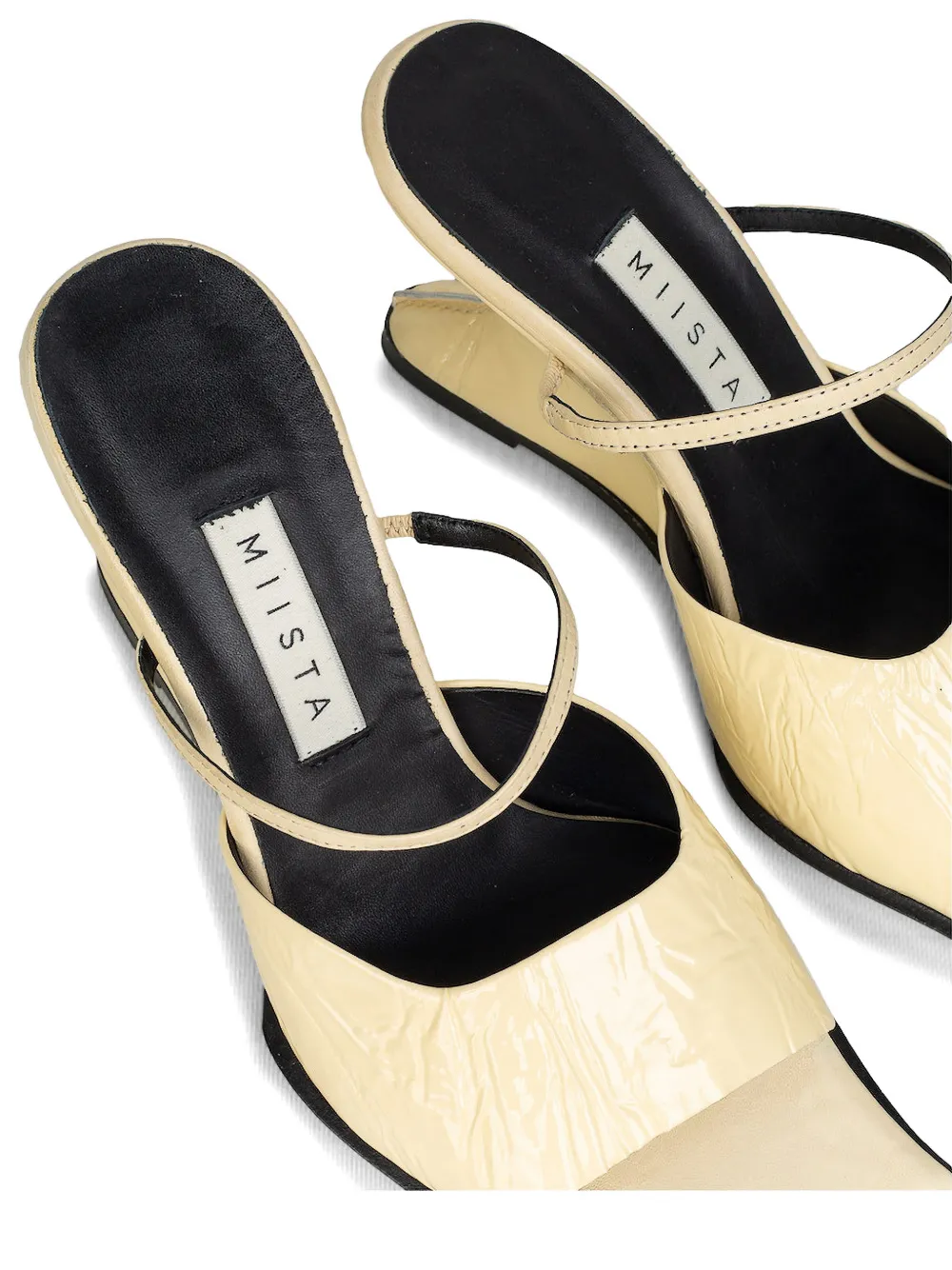 Miista ruched sculptural wedge slides Beige
