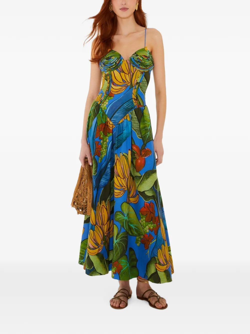 FARM Rio banana grapes 3D bodice sleeveless maxi dress