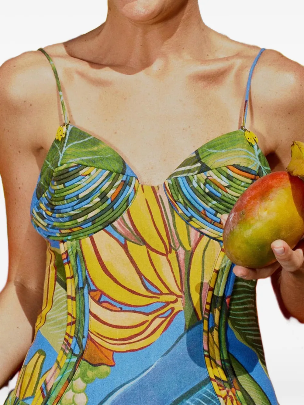FARM Rio 3D Body mouwloze maxi-jurk met fruit-print Blauw