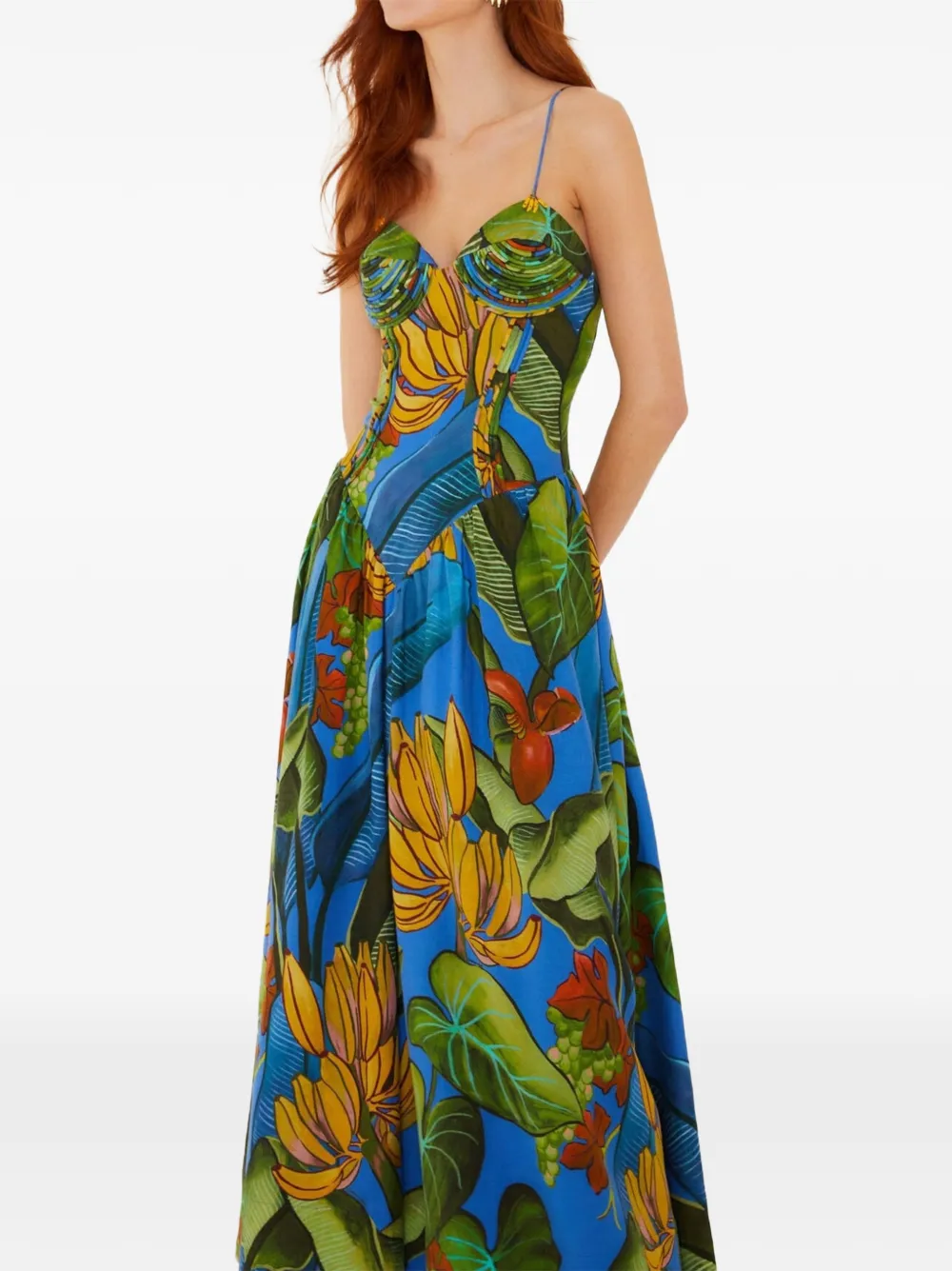 FARM Rio 3D Body mouwloze maxi-jurk met fruit-print Blauw