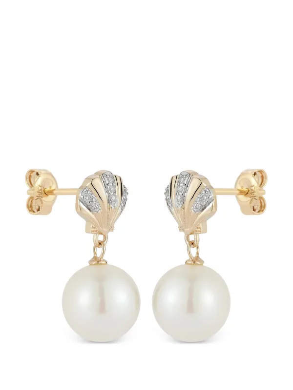 Mateo Petite Venus Pearl and Diamond Earrings in Gold