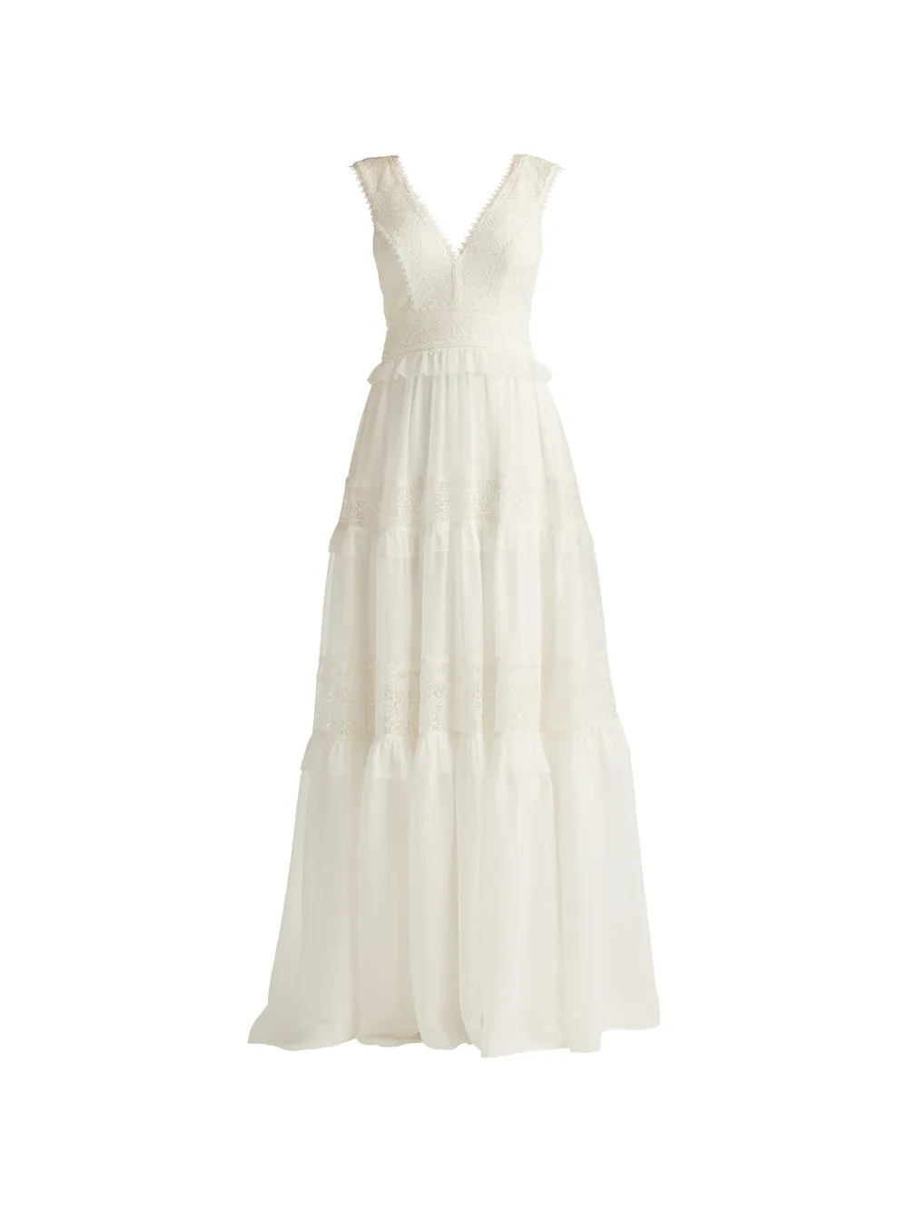 Tadashi Shoji maxi Shiva lace-panelled tiered dress - Toni neutri
