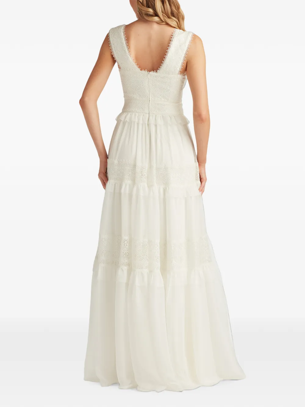 Tadashi Shoji Shiva gelaagde maxi-jurk met kanten vlakken Beige