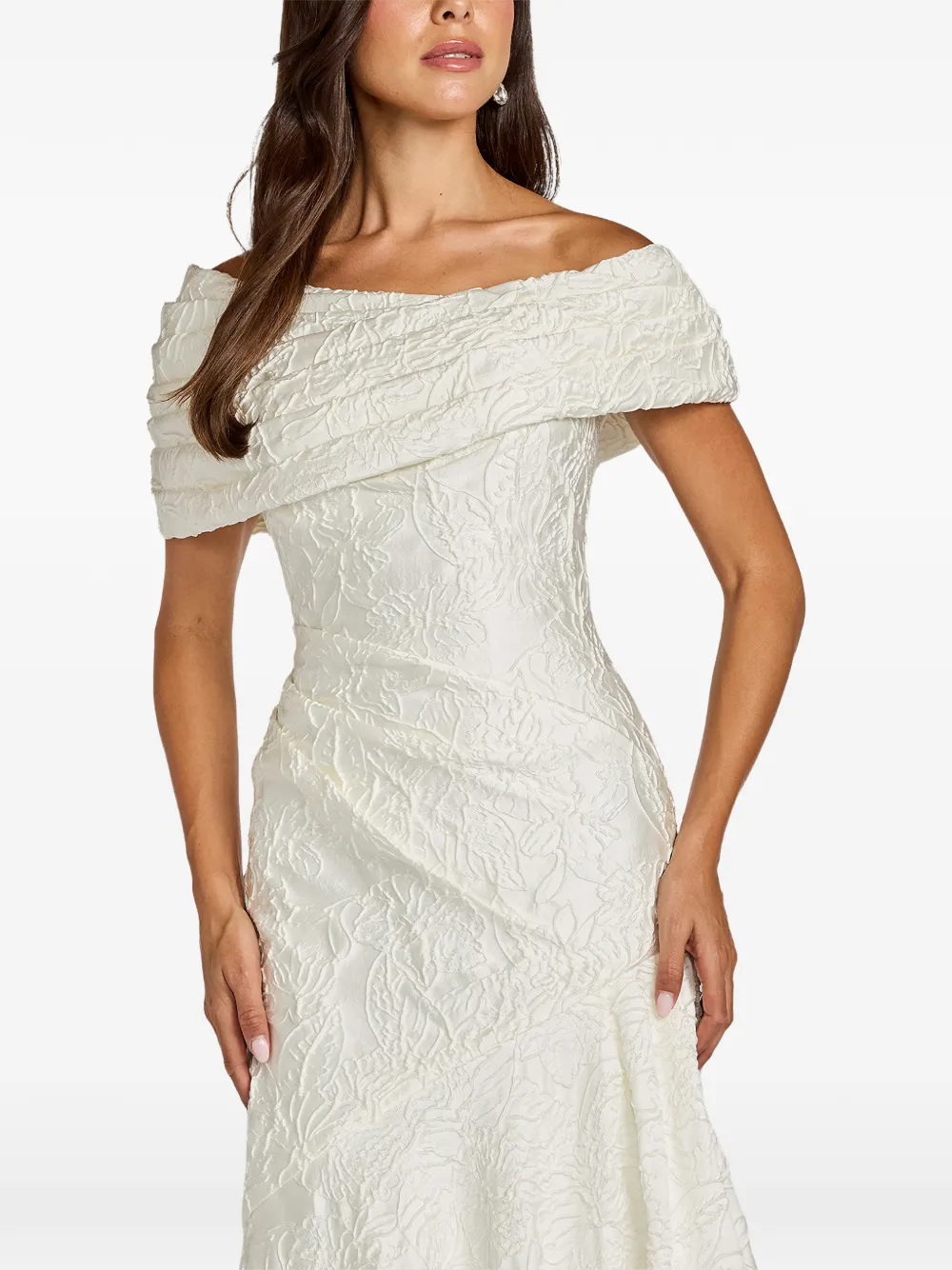 Tadashi Shoji Off-shoulder jurk met jacquard Beige