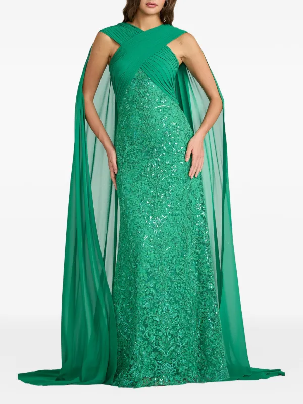 tadashi shoji sequin embellished dress Dresden Draped Sequin Embroidered Gown Tadashi Shoji Official Online Boutique