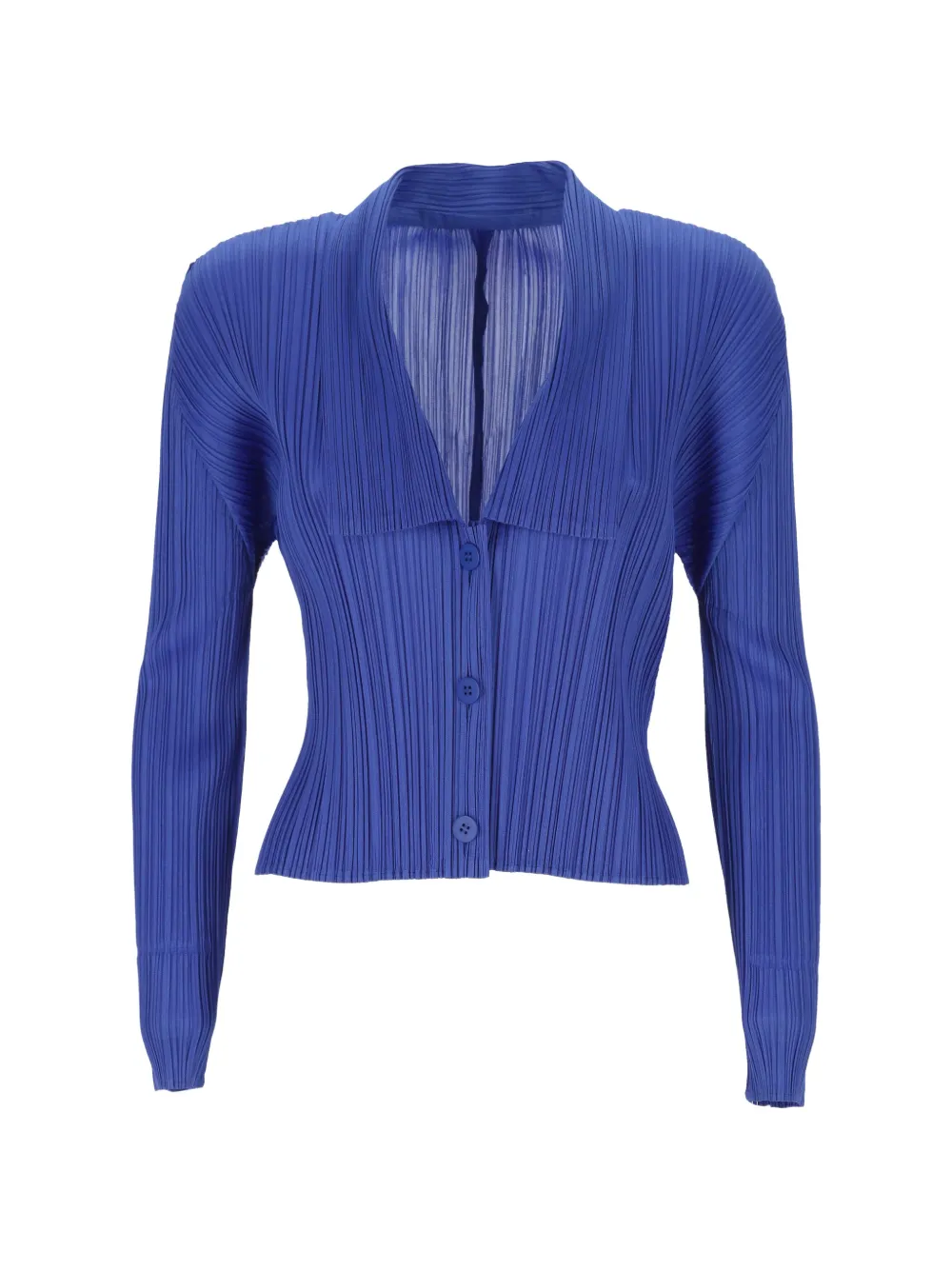 Pleats Please Issey Miyake pleated V-neck sweater - Blue