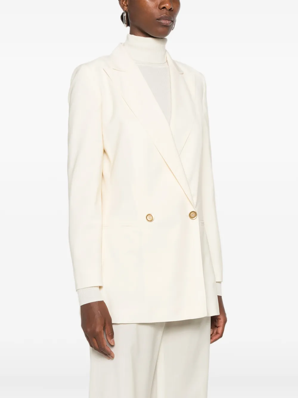 Max Mara Jack met puntige revers en dubbele rij knopen Beige