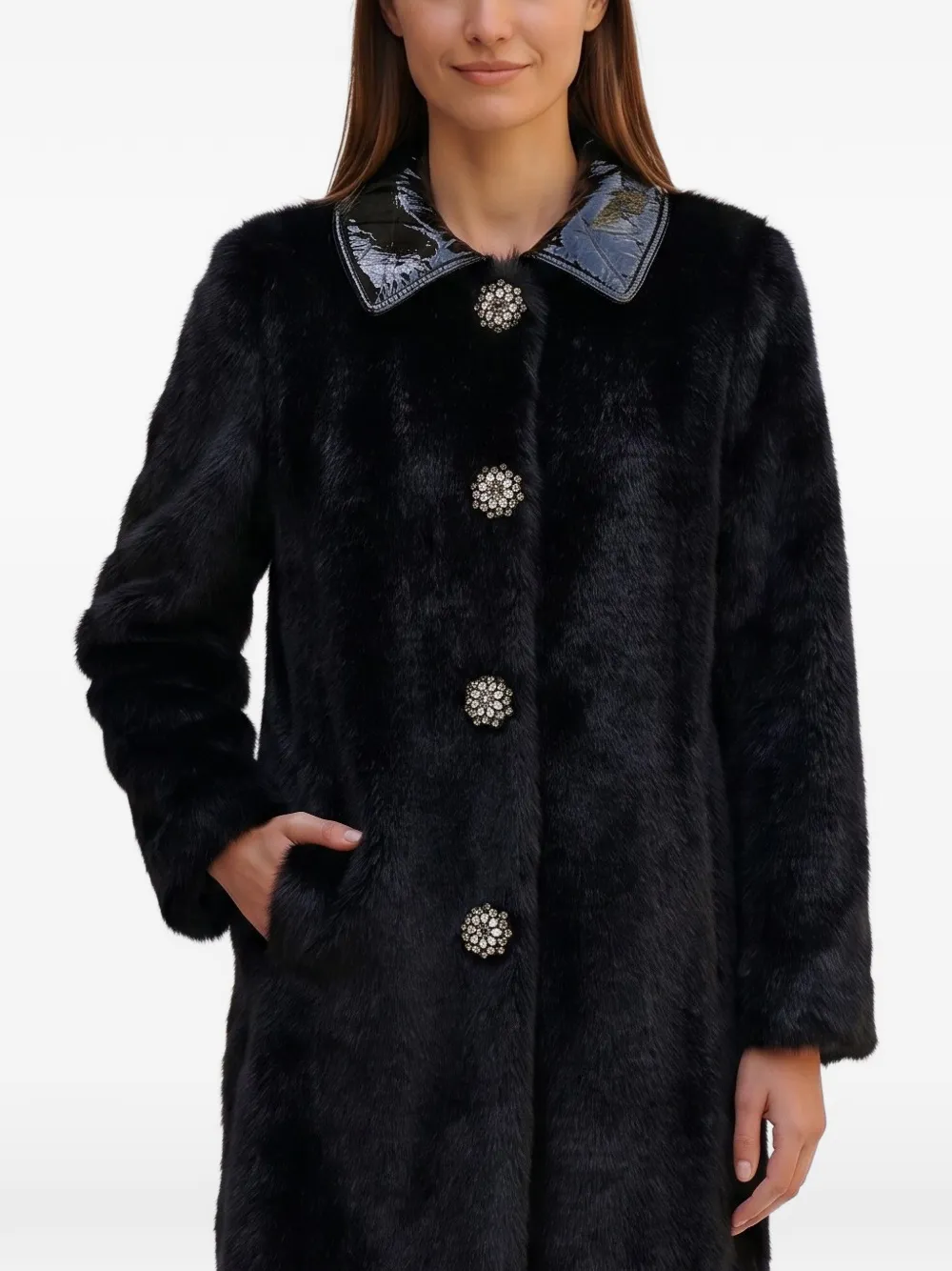 Ermanno Scervino Vintage faux-fur crystal-embellished Coat | Black
