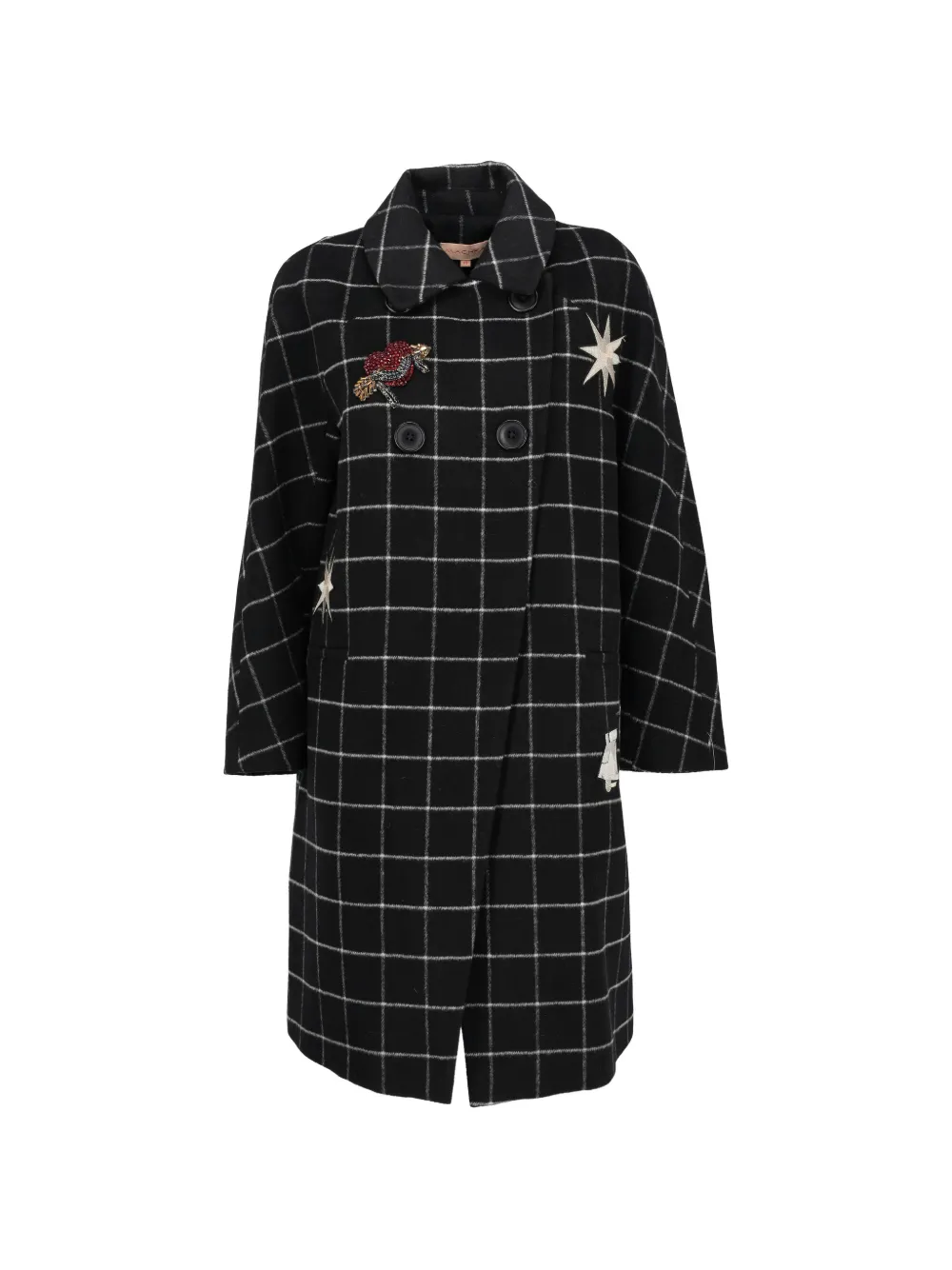 Vintage checkered embroidered coat - Black