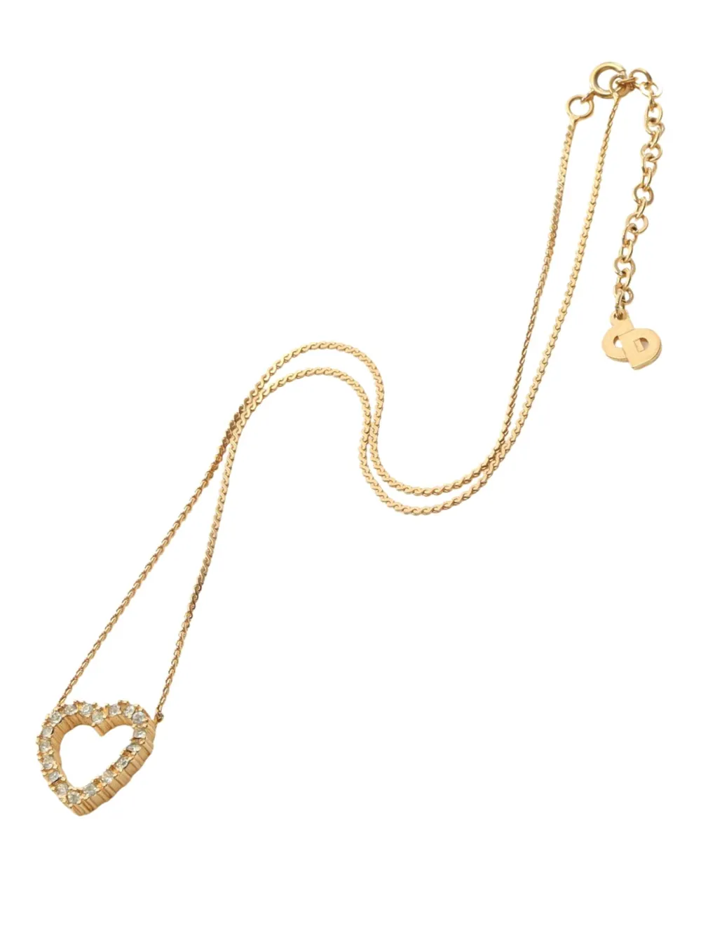 Christian Dior Pre-Owned 1990-2010 Gold Plated Strass Open Heart Pendant Necklace costume necklace