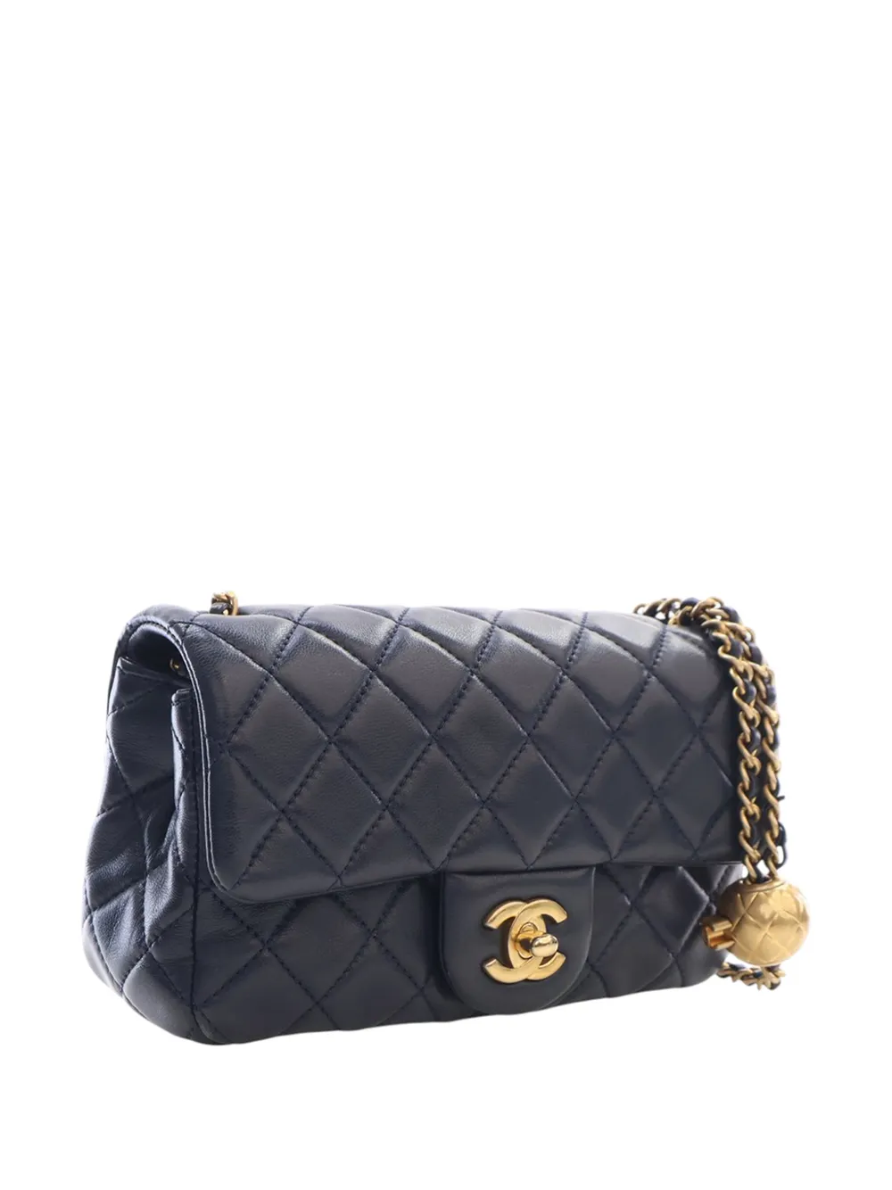 Chanel Pre-owned Borsa A Tracolla Rettangolare Classic Pearl Crush Mini In Pelle Di Agnello Con Battente 2020 - Blu 