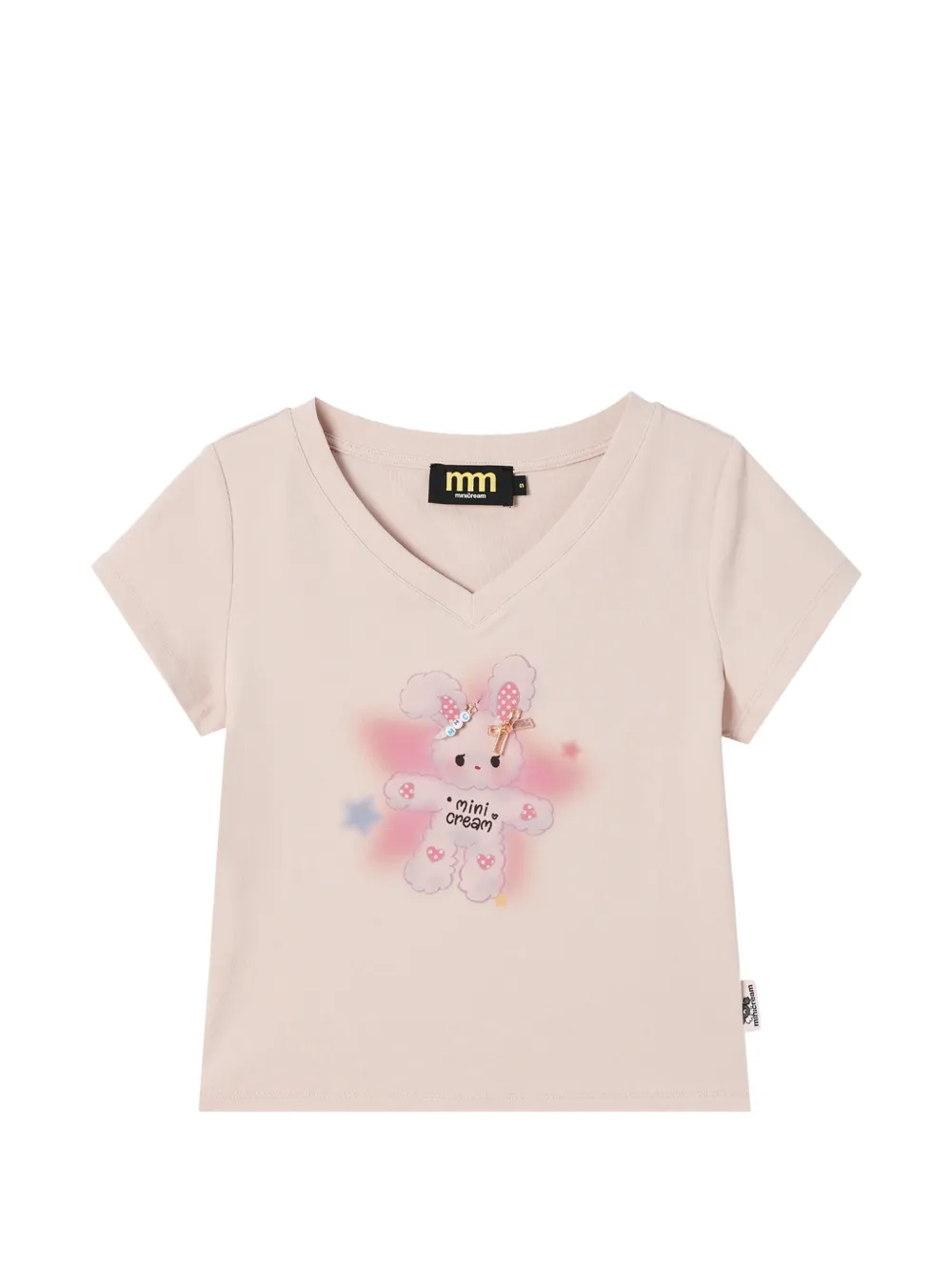 Mini Cream graphic-print V-neck T-shirt