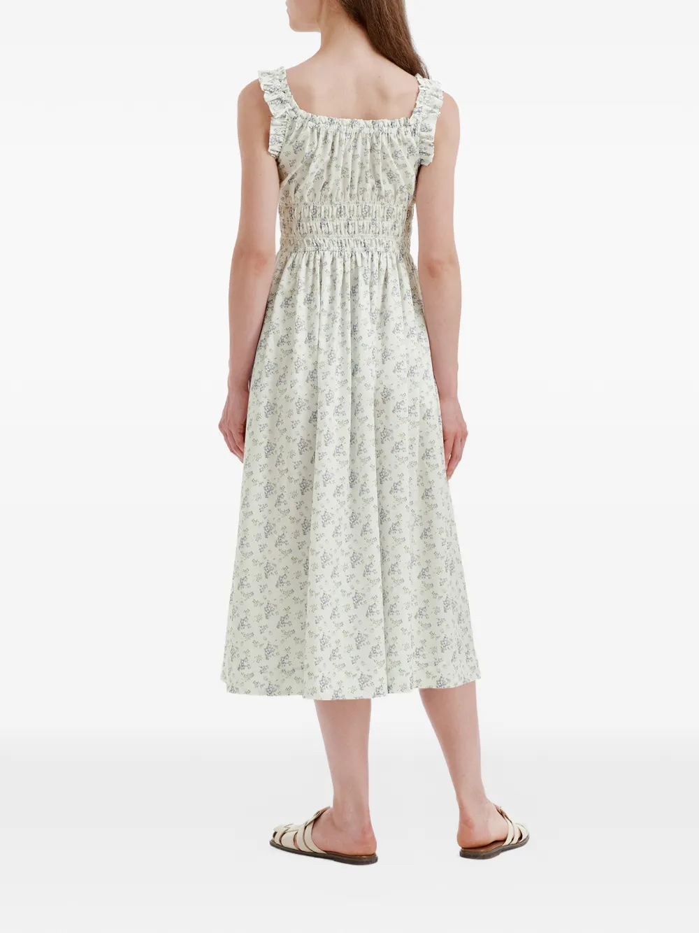 b+ab Jurk met bloemenprint en ruches Wit
