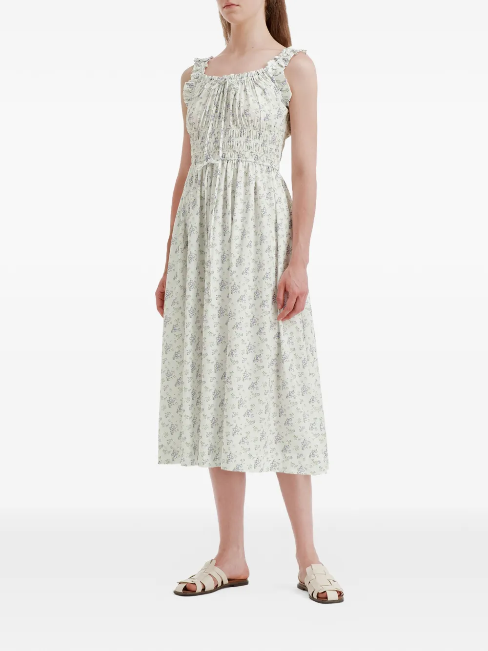 b+ab Jurk met bloemenprint en ruches Wit