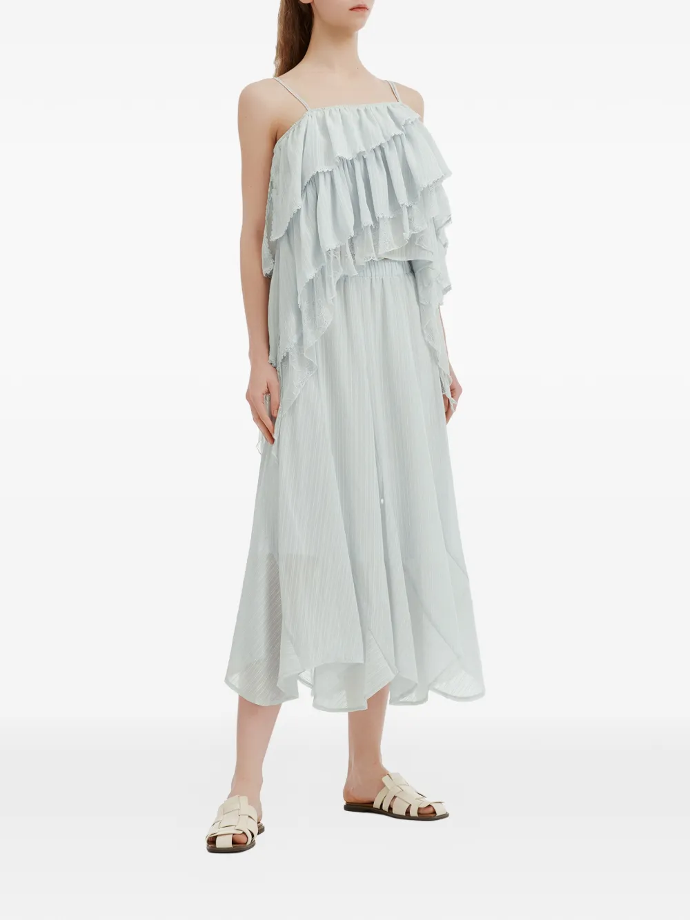 b+ab Jurk met afwerking van kant en ruches Blauw