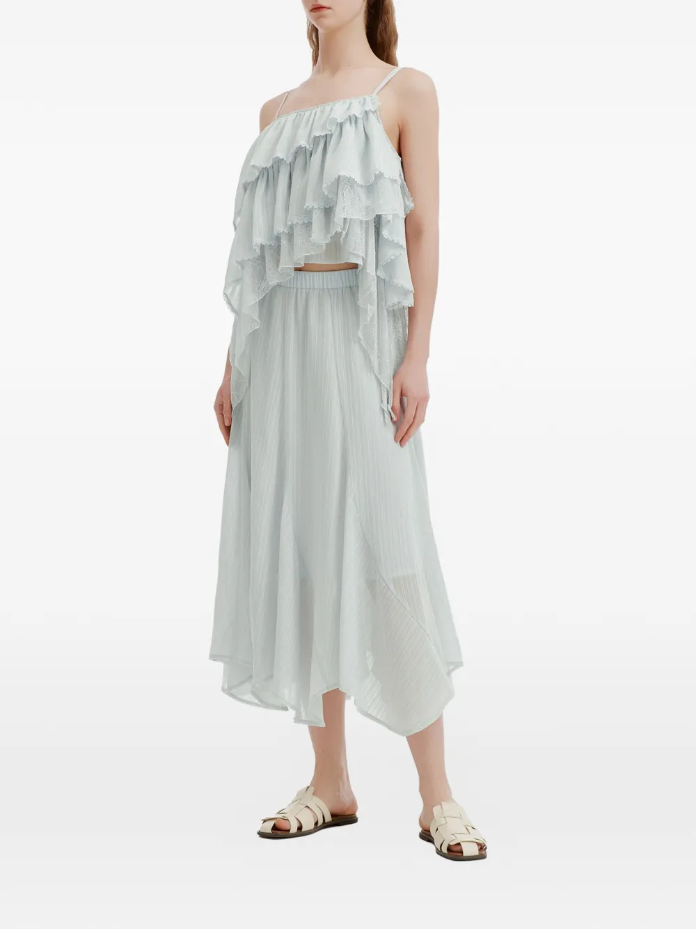 b+ab Jurk met afwerking van kant en ruches Blauw