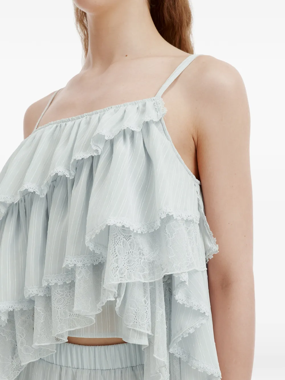 b+ab Jurk met afwerking van kant en ruches Blauw