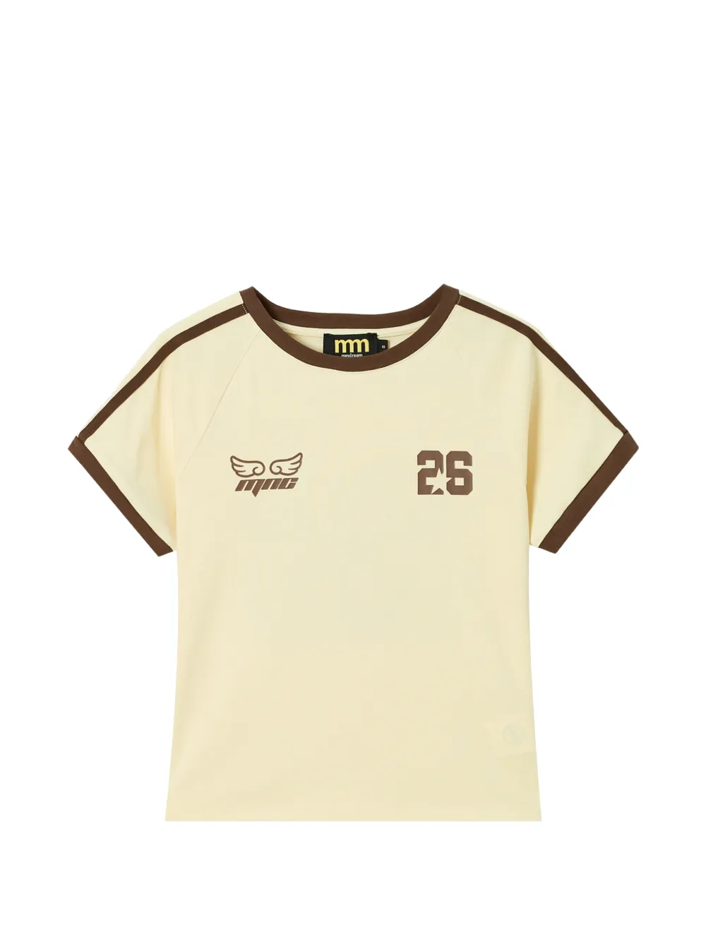 Mini Cream T-Shirt mit Kontrastdetails und Raglanärmel - Nude