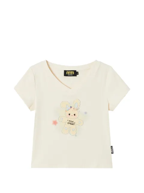 Mini Cream graphic-print V-neck T-shirt
