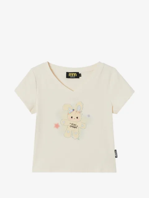 Mini Cream graphic-print V-neck T-shirt