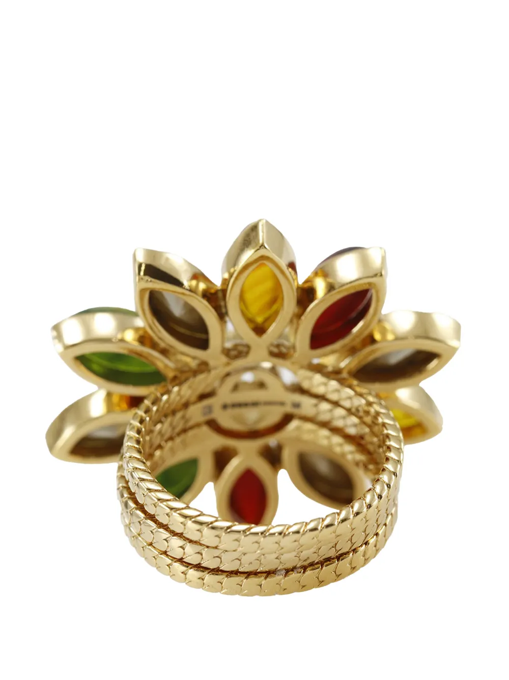  Gucci Pre-owned Anillo Interlocking G Floral Bañado En Oro Con Apliques De Strass 2000-2026 - Dorado 