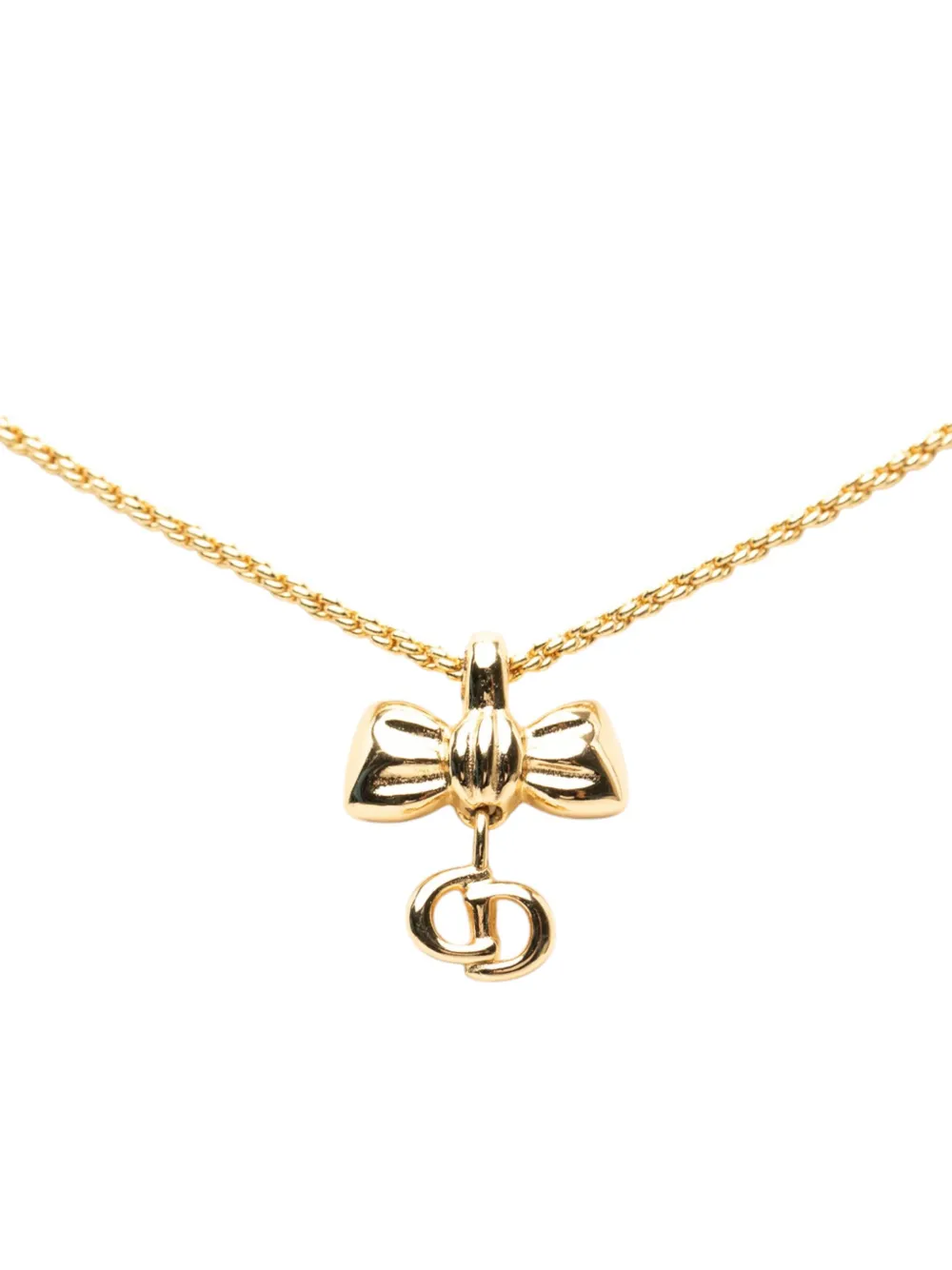 Christian Dior Pre-Owned 20th Century Gold Plated Ribbon CD Logo Pendant Necklace costume necklace - Oro