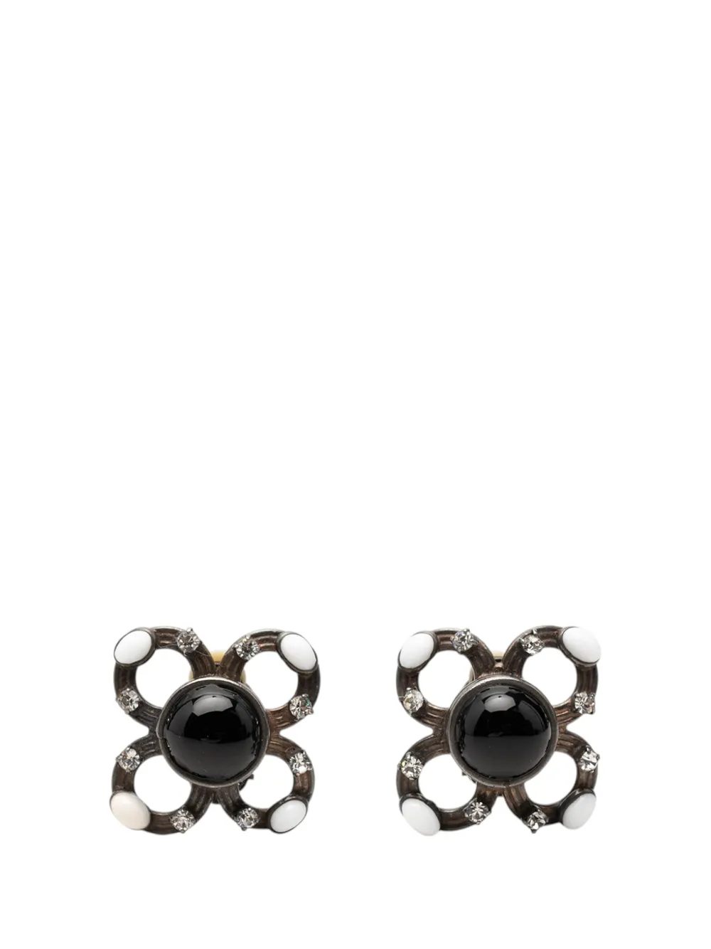 CHANEL Pre-Owned 1996 Brass Cabochon Enamel Strass Clip On Earrings costume earrings - Argento