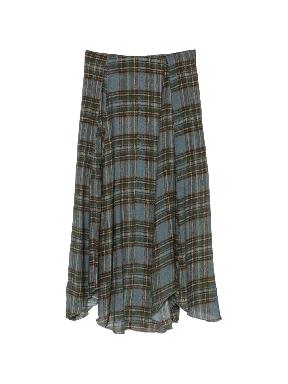Yerse Check-print Handkerchief-hem Midi Skirt In Blue