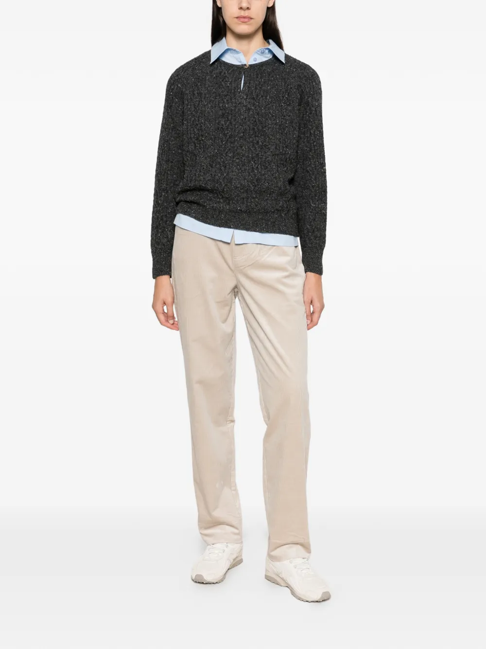 Yerse Cable-knit Button-fastening Sweater In Gray