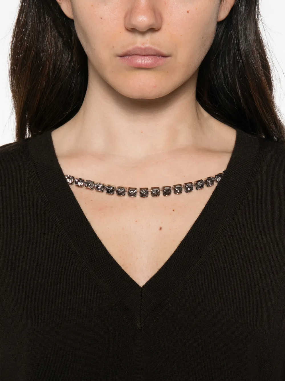 LIU JO crystal-embellished V-neck sweater Bruin