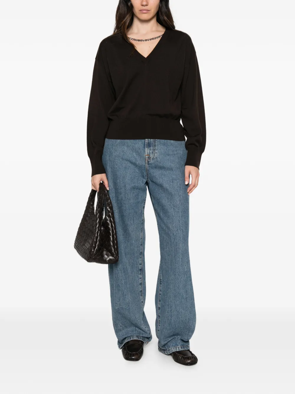 LIU JO crystal-embellished V-neck sweater Bruin