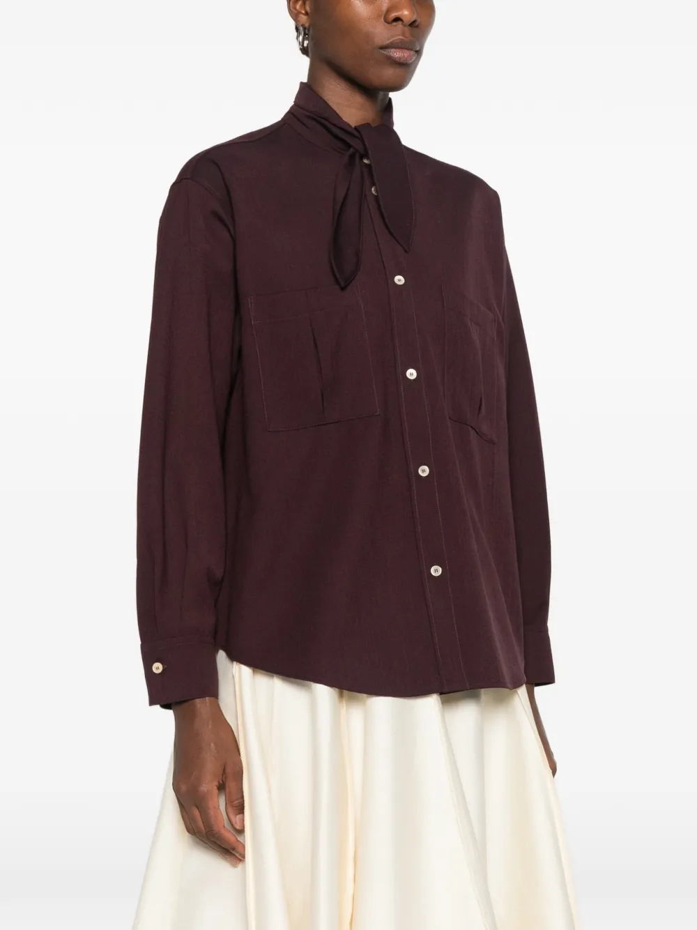 Forte pussy-bow patch-pocket shirt Paars