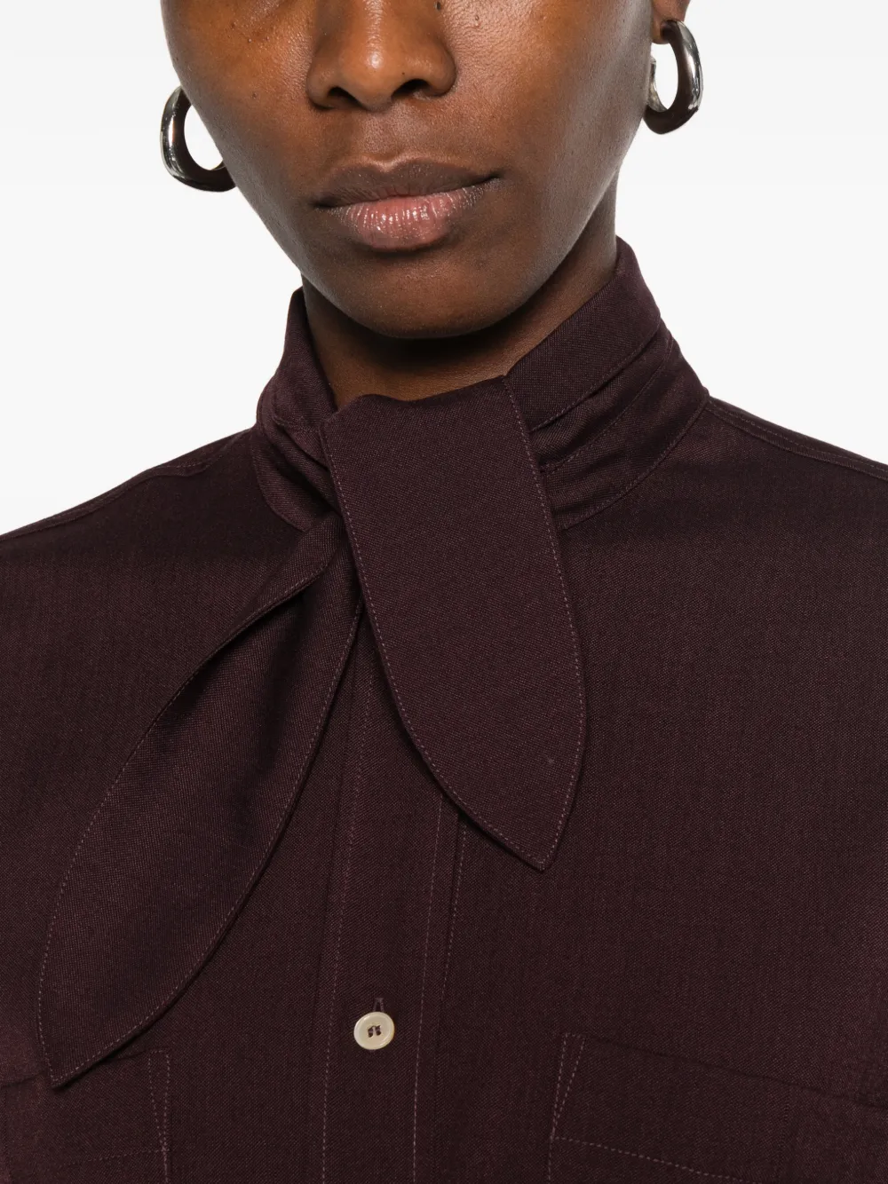Forte pussy-bow patch-pocket shirt Paars