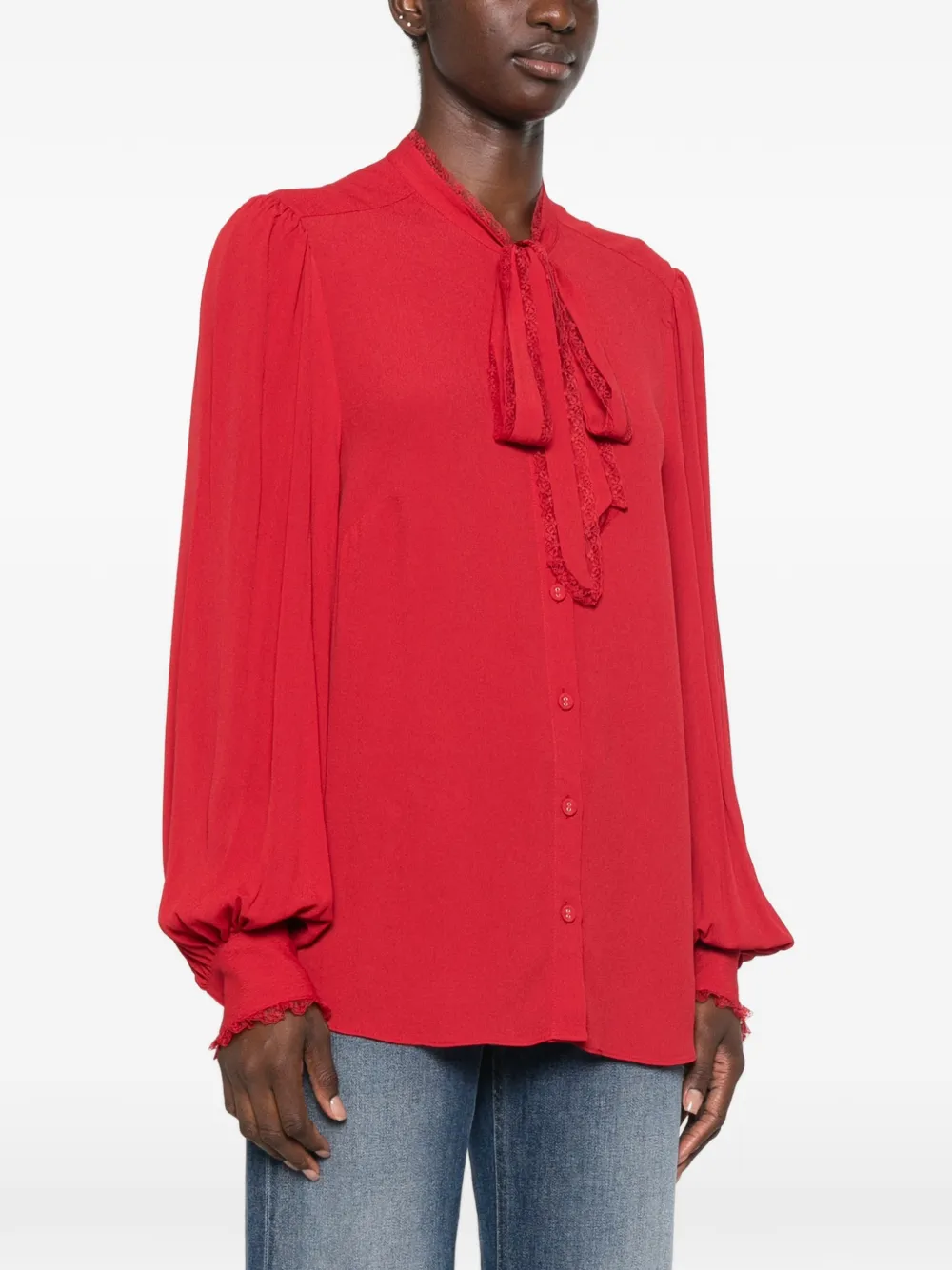 TWINSET Blouse met kanten afwerking en strik Rood