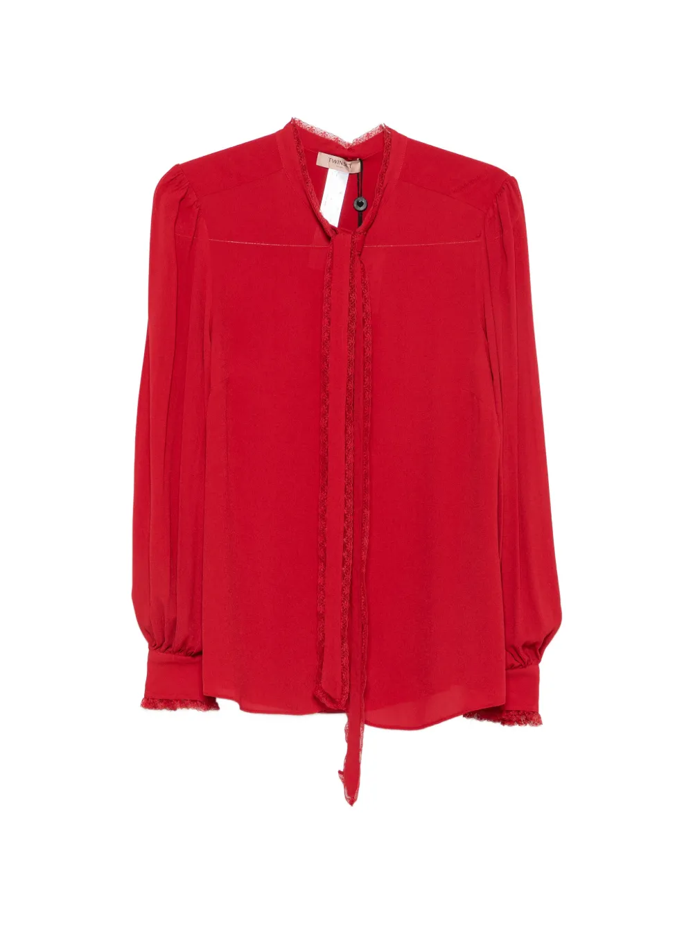 TWINSET lace-trim pussy-bow blouse - Rosso