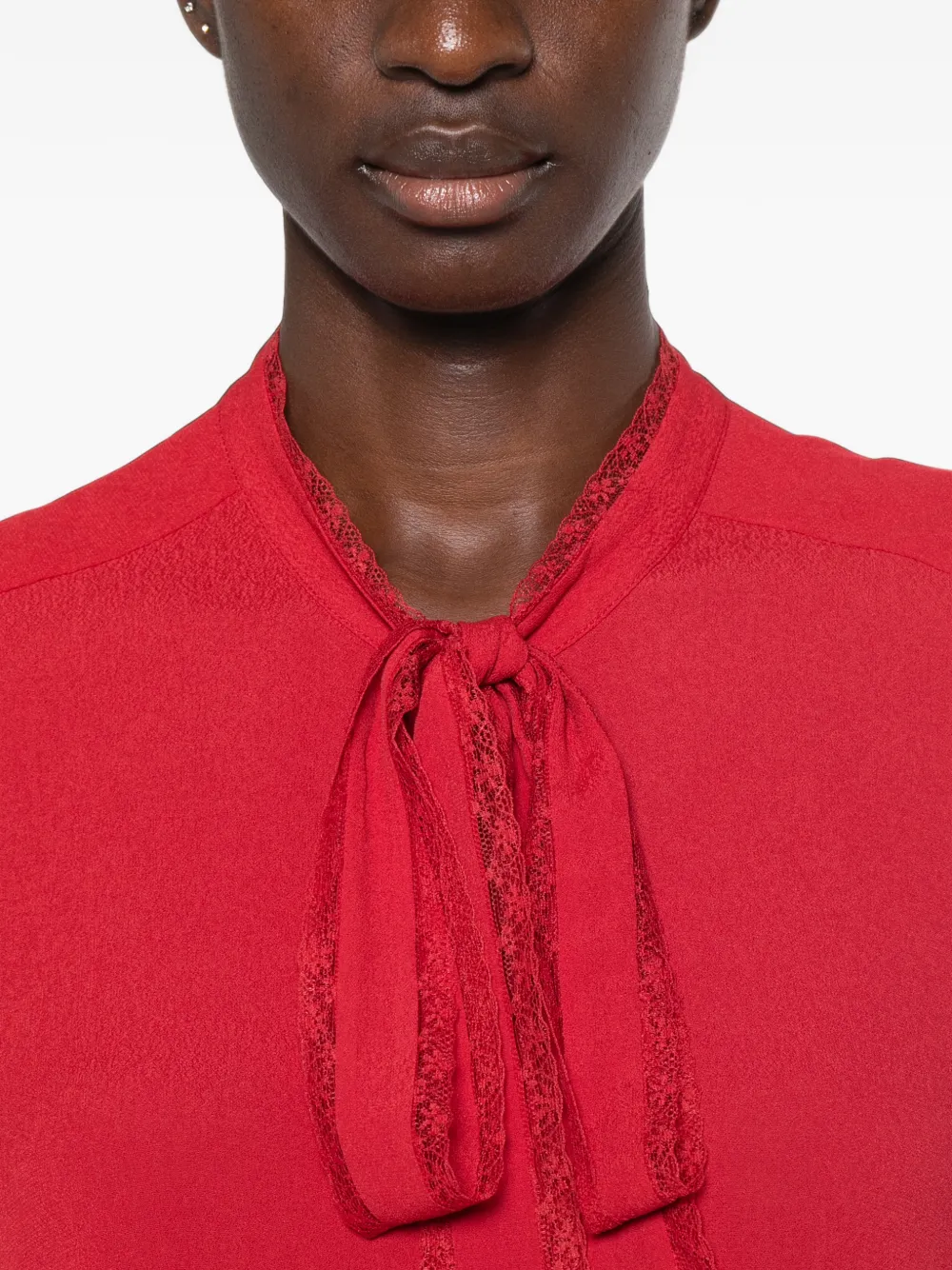 TWINSET Blouse met kanten afwerking en strik Rood
