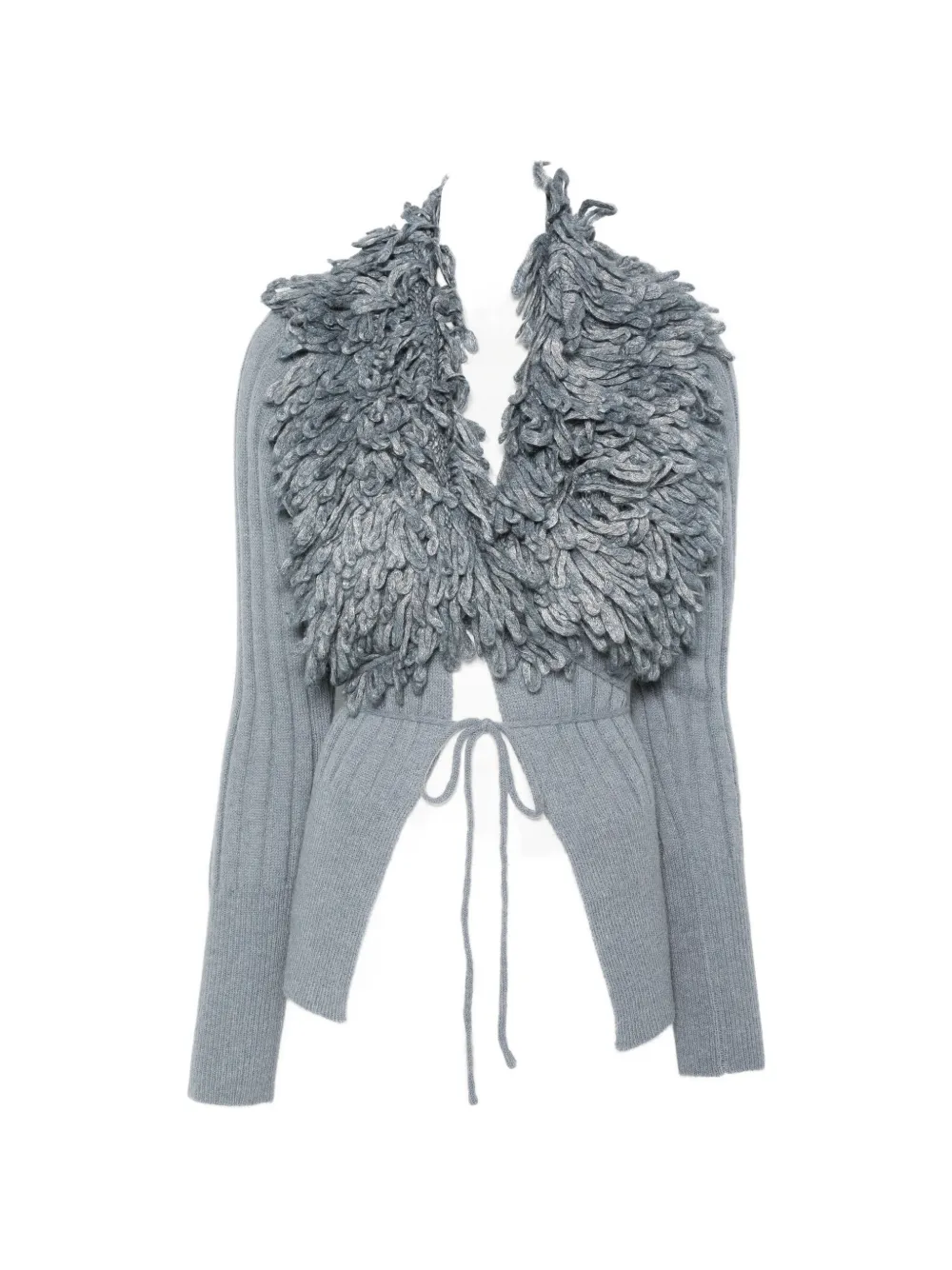 LIU JO fringe-trim ribbed-knit cardigan - Blau