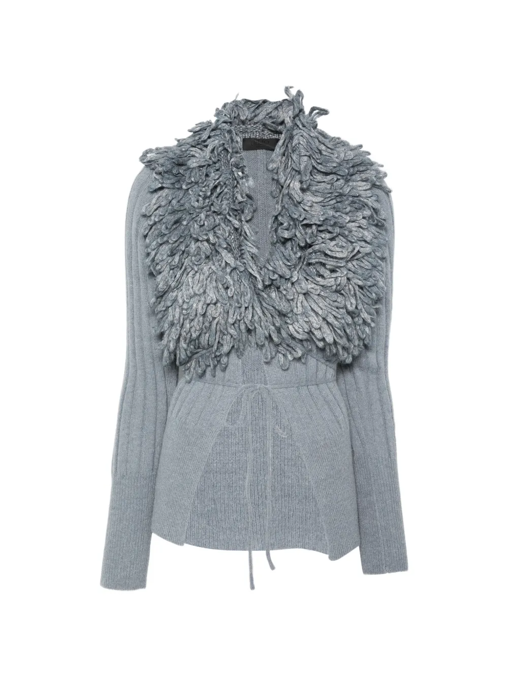 LIU JO fringe-trim ribbed-knit cardigan - Blu