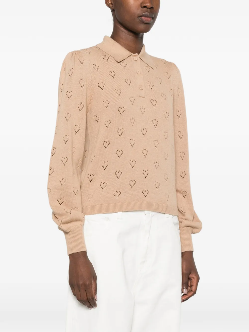TWINSET Pointelle gebreid poloshirt met knopen Beige