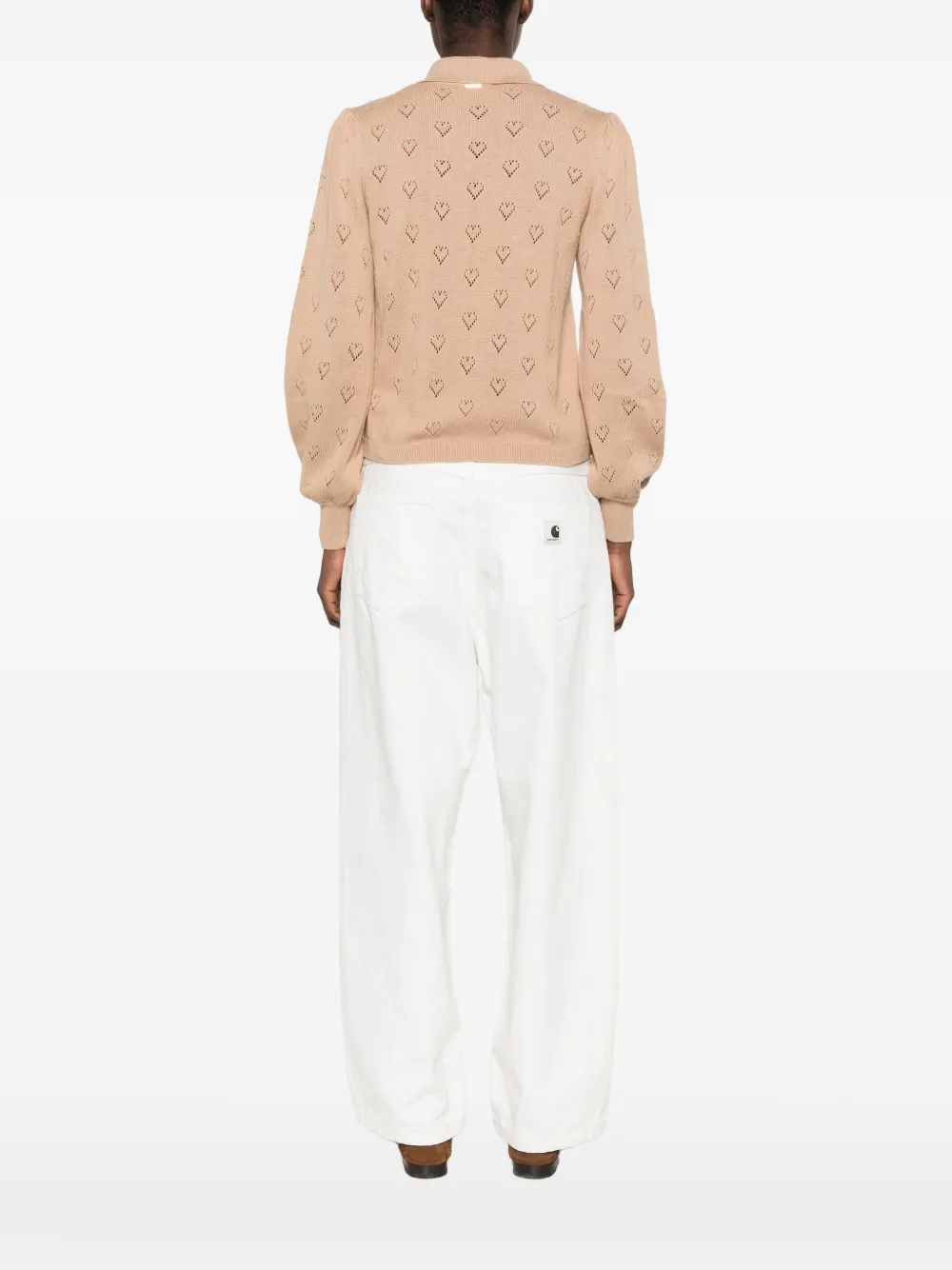 TWINSET Pointelle gebreid poloshirt met knopen Beige