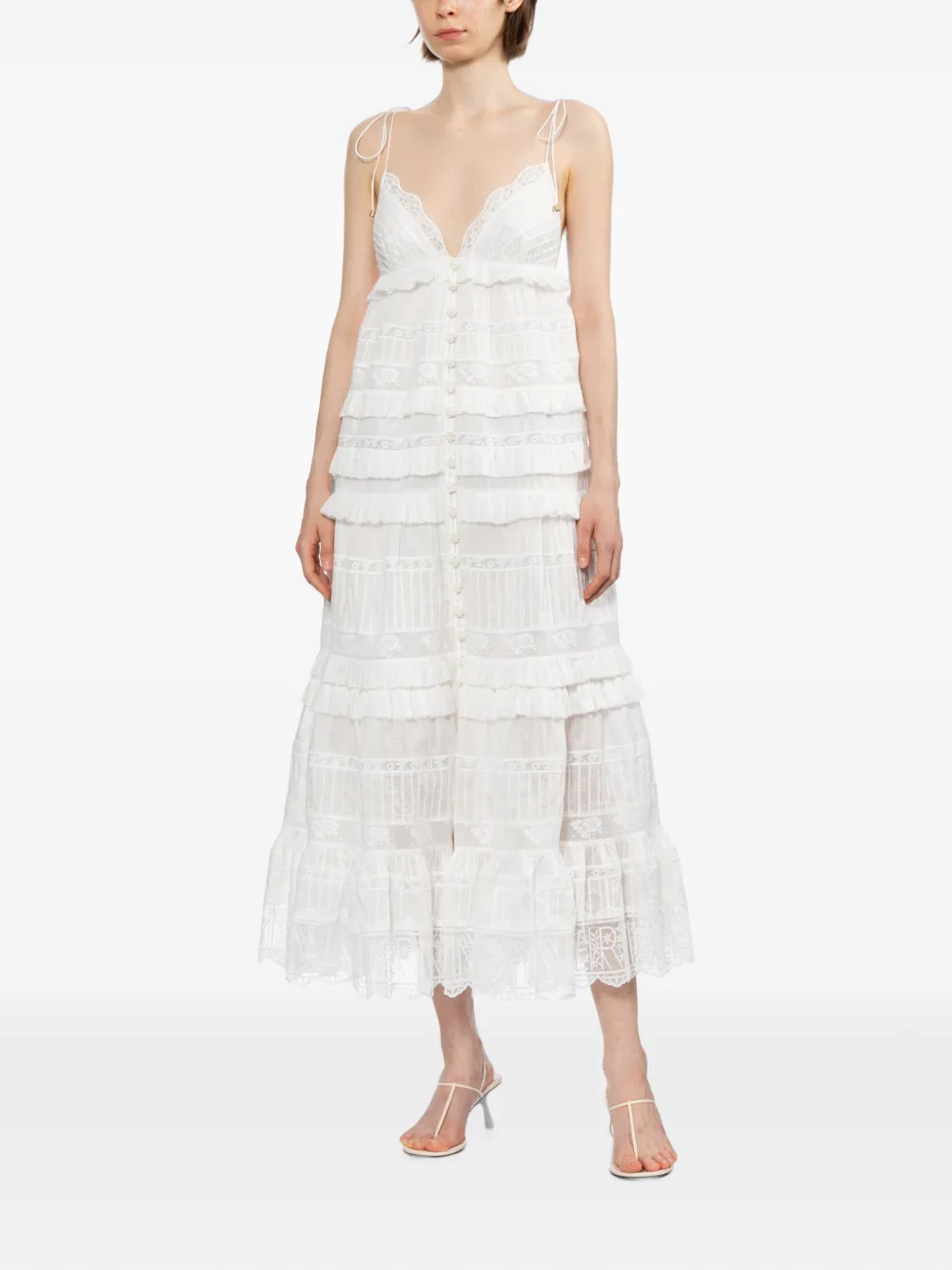 ZIMMERMANN Jurk met afwerking van kant en ruches Wit