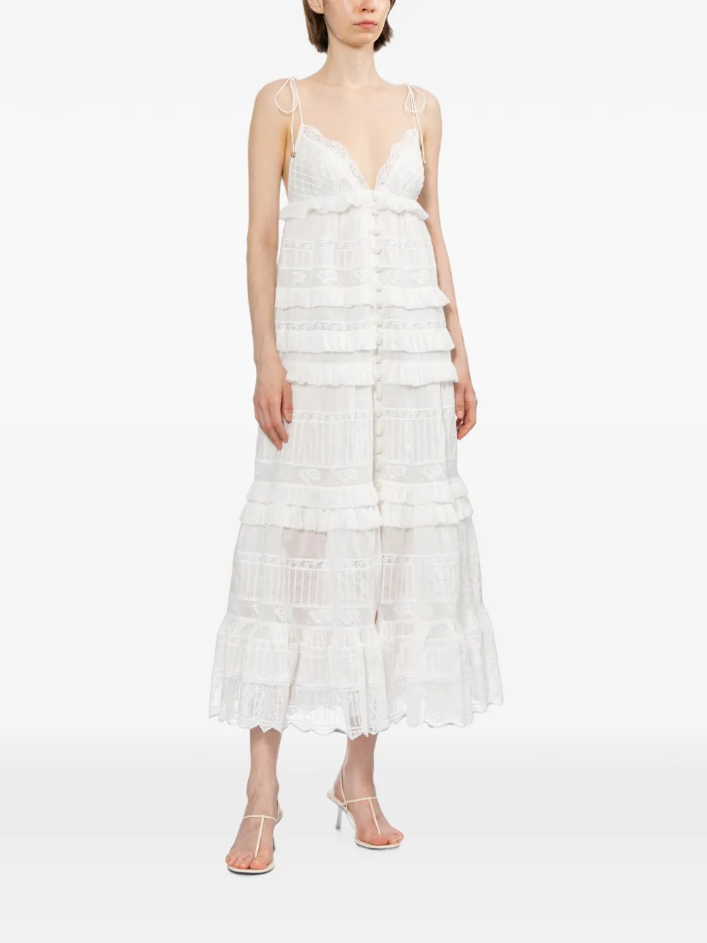ZIMMERMANN Jurk met afwerking van kant en ruches Wit
