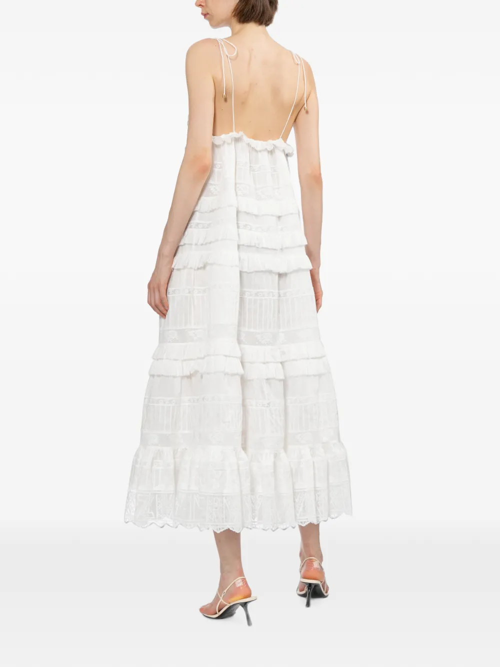 ZIMMERMANN Jurk met afwerking van kant en ruches Wit