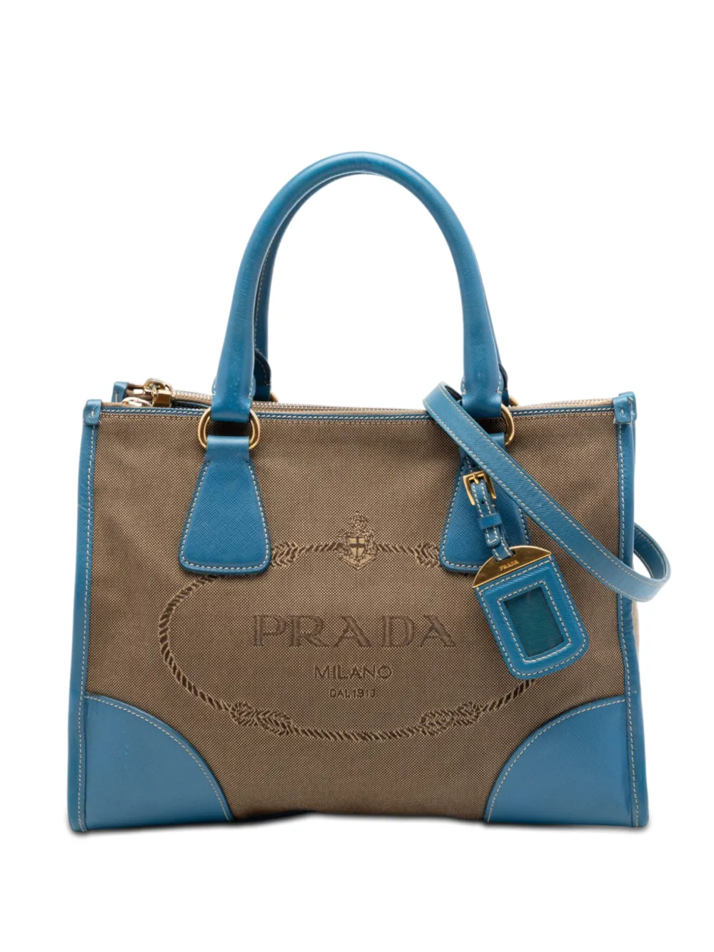 Prada Pre-Owned 2010-2026 Saffiano Trimmed Canvas Canapa Logo Double Zip satchel - Marrone