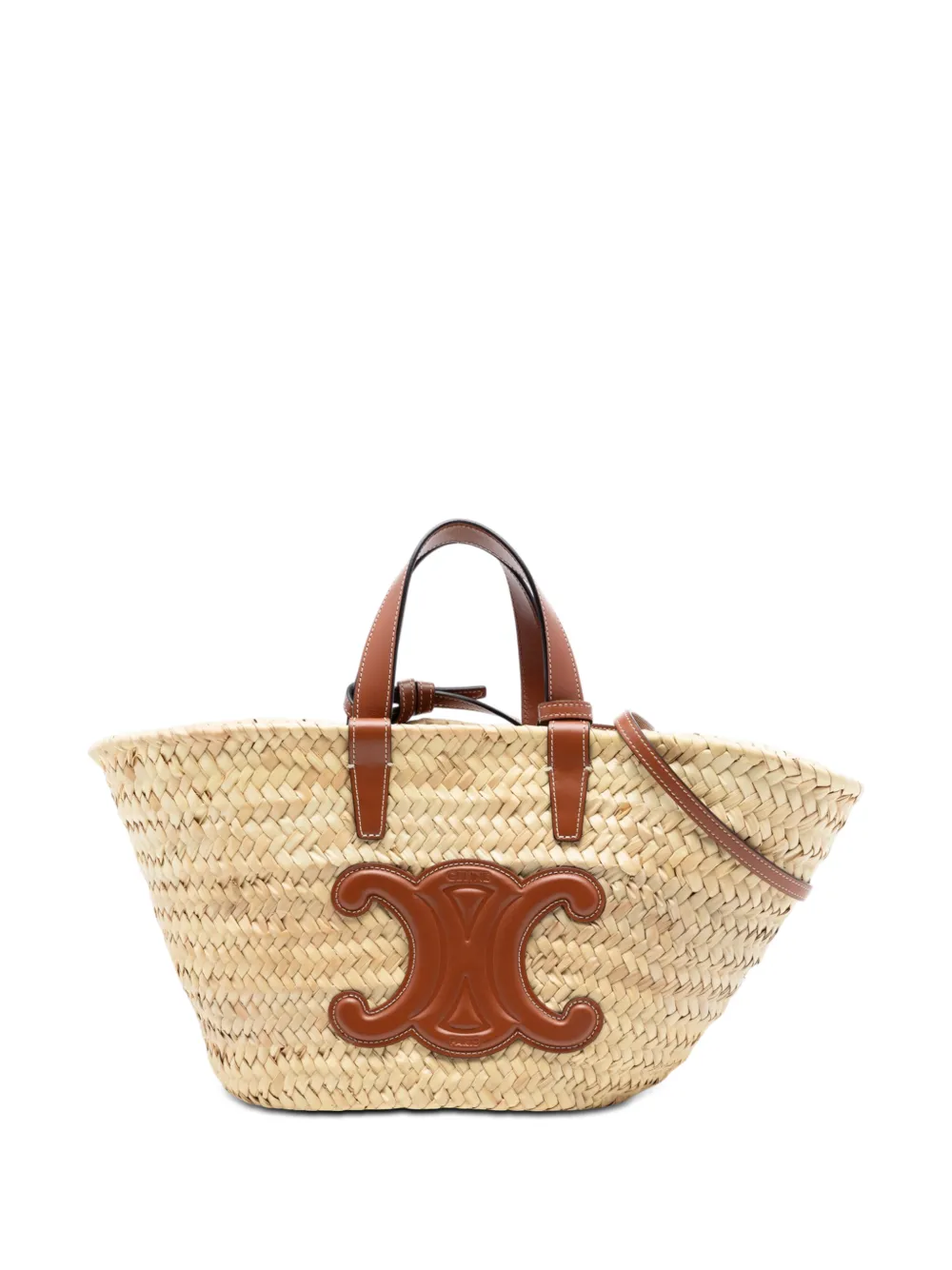 Celine Pre-Owned 2021 Teen Raffia Cuir Triomphe Classic Panier Tote satchel - Neutrals