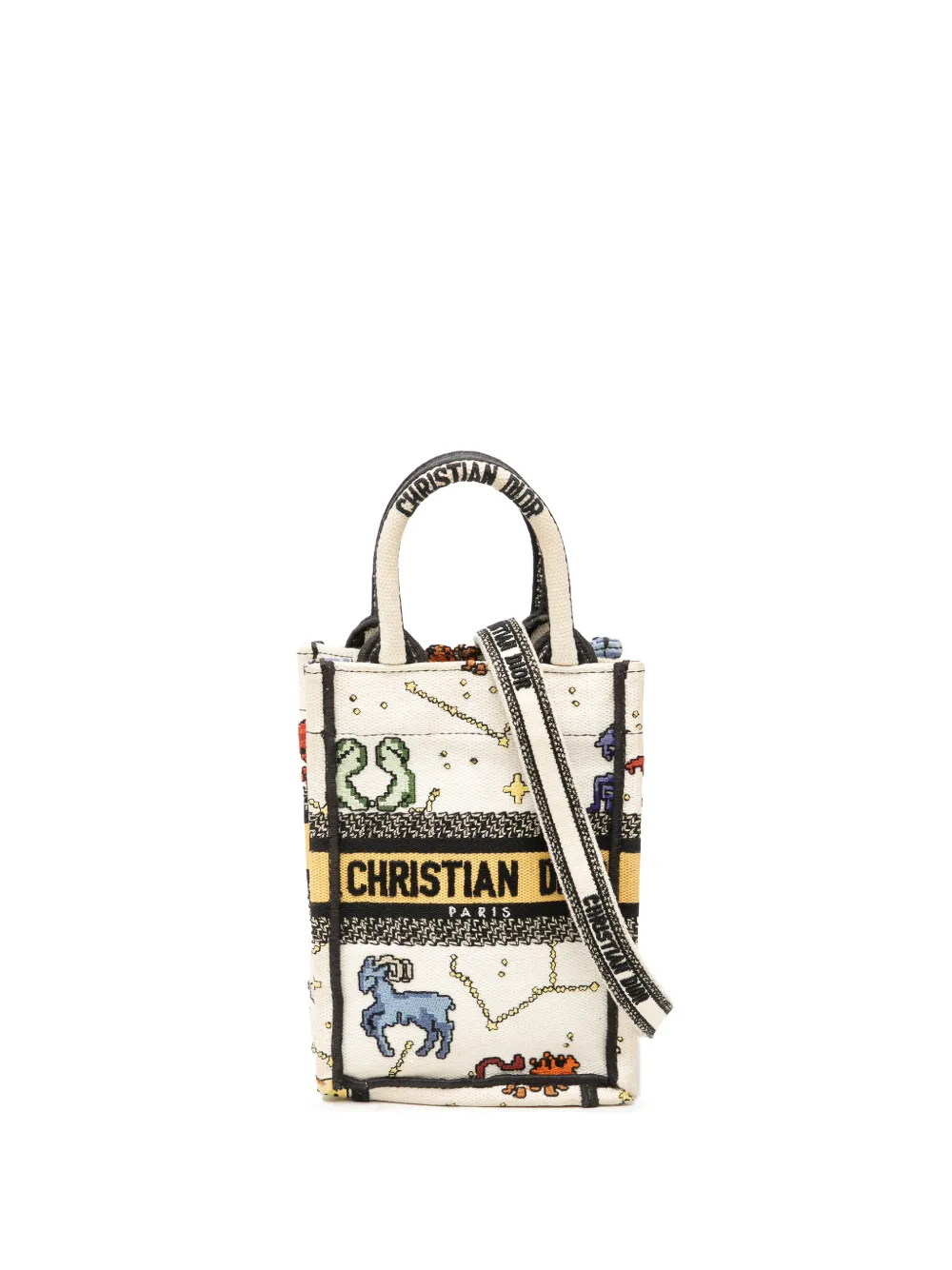 Christian Dior Pre-Owned 2022 Mini Embroidered Canvas Pixel Zodiac Vertical Book Tote satchel - White