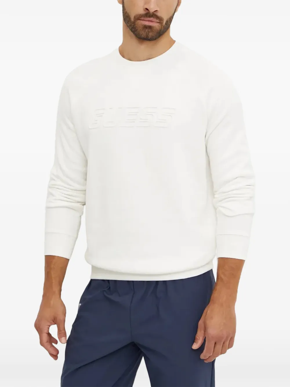 GUESS USA logo-embossed raglan-sleeve sweater - Bianco