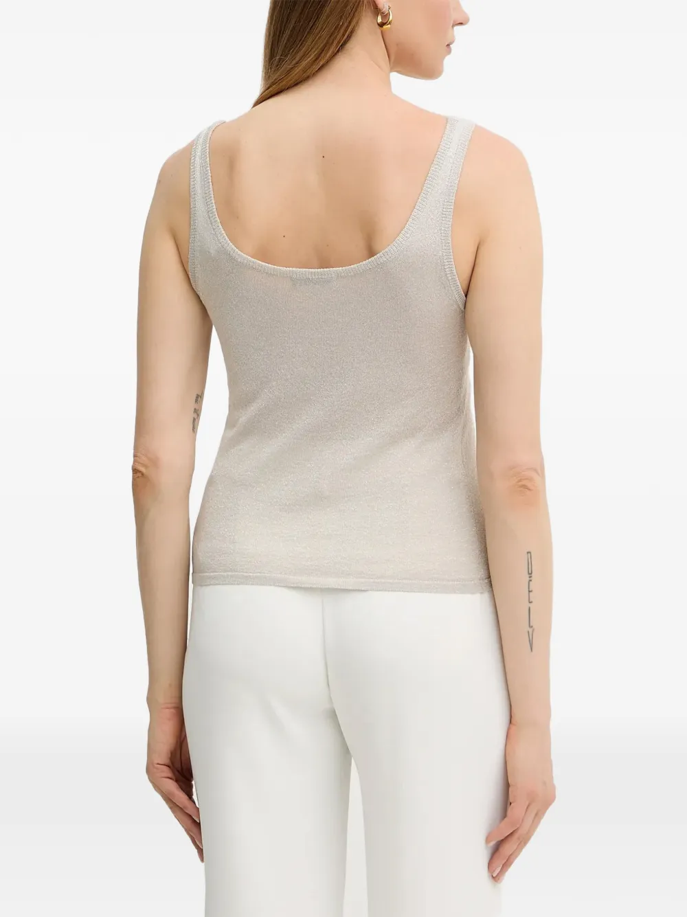 GUESS USA Metallic tanktop met diepe ronde hals Wit